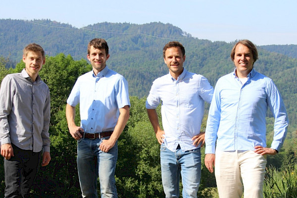 The four founders of Highline Technology outdoors in nature