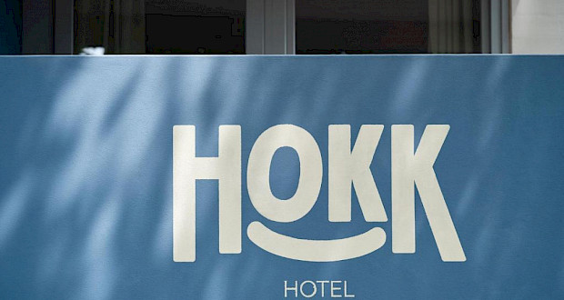 Hokk Hotel from the outside with balcony